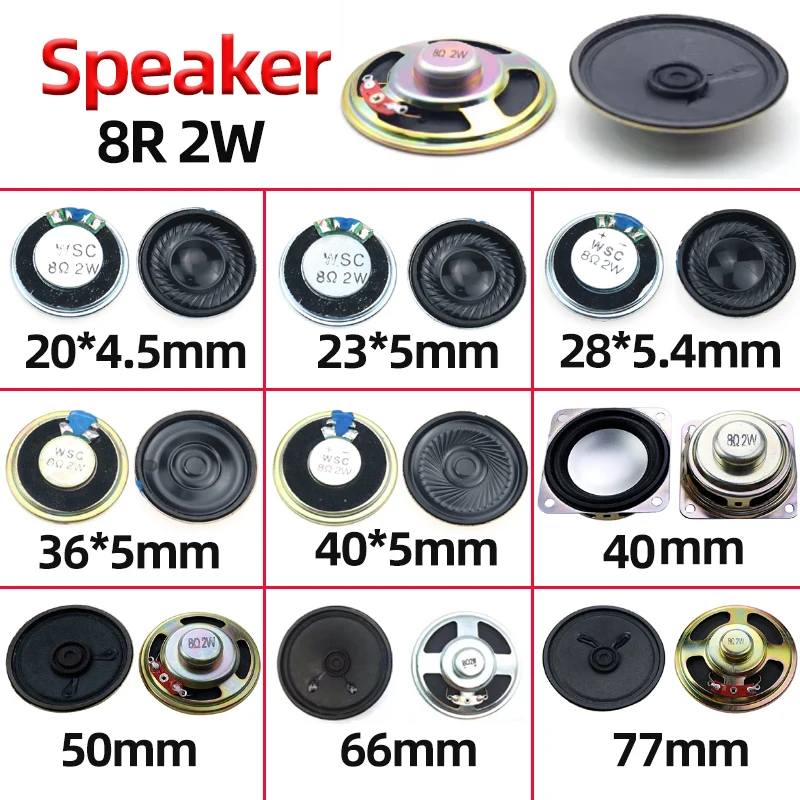 2 Stück ultradünne Mini-Lautsprecher 8 Ohm 2 Watt 8R 2 W Durchmesser 20 mm 40 mm 50 mm 66 mm 77 mm Lautsprecher DIY-Modifikationslautsprecher Image
