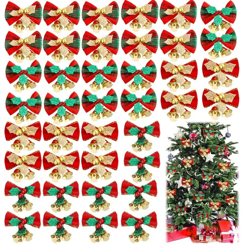 5Pcs Weihnachten Dekor Bogen Rot Gold Mini Weihnachten Baum Hängen Bowknot für Navidad Neue Jahr Party Dekoration DIY hochzeit Decor Image
