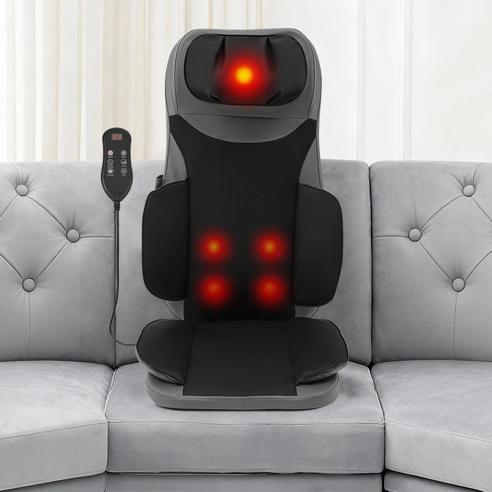 Massagesessel mit Wärmefunktion, Vollrücken-Shiatsu & Rollmassage zur Stresslinderung im Büro und zu Hause, Kostenloser Autoadapter Inklusive Image