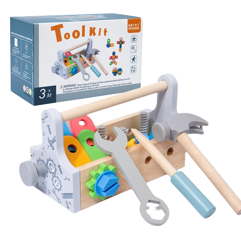 Holz Spielzeug Pretend Spielen Set Kinder Toolbox Mutter Demontage Schraube Montage Simulation Reparatur Spiele Pädagogisches Sensorischen Spielzeug Image