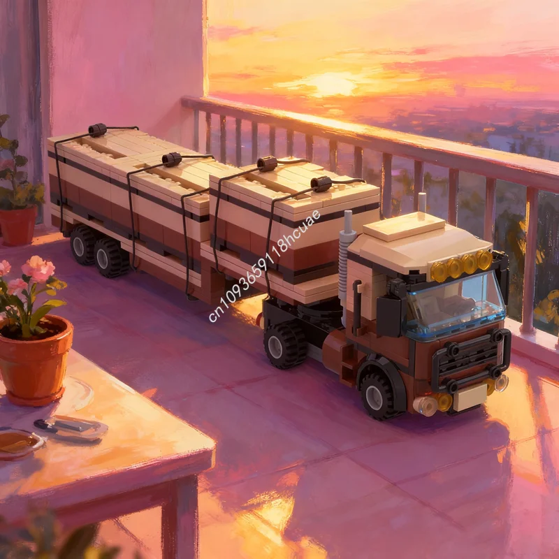 411 stücke MOC Flachbett Anhänger Cab Fracht Stadt Modell Bausteine Architektur Idee Spielzeug Weihnachten Geschenke Bildung Ziegel Kinder Image