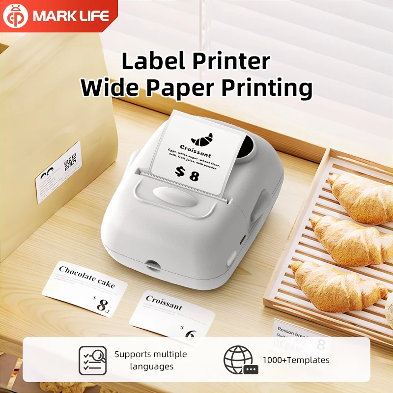 Marklife P50 Mini kabelloser Etikettendrucker, tragbarer Aufkleberdrucker, tintenlose, Bluetooth-kompatible Etikettenmaschine für IOS und Android Image
