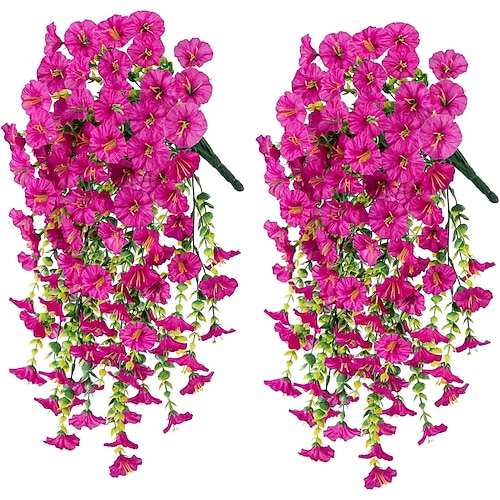 4 künstliche Hängeblumen in Form von Prunkwinden, UV-beständig, für den Außenbereich, geeignet für Veranda, Garten, Hochzeiten und als sommerliche Dekoration für drinnen und draußen. Image