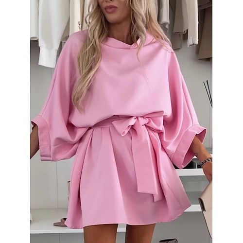 Damen Minikleid A Linie Kleid Sommerkleid Lässig Täglich Lässiger Schnitt Einfach Dreiviertelarm Rundhalsausschnitt Blau Rosa Violett Purpur Sommer Frühling Image