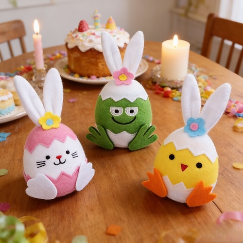 3er-Pack Ostereier-Hasen, Huhn, Frosch, Frühlingsblumen, Wichtel – Festdekorationen für Partys Image