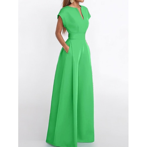 Damen Normal Overall Elegant Einfarbig Kurzarm Weites Bein V Ausschnitt Tasche Täglich Urlaub Normale Passform Blau Schwarz Grün Sommer Image