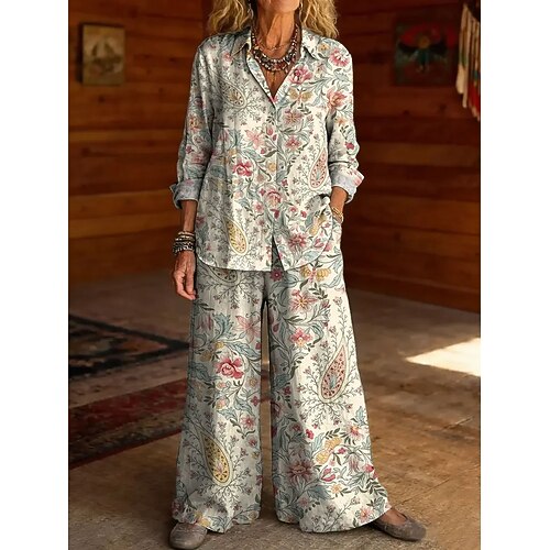 Damen Zweiteilige Sets Hosen-Sets Bolero-Oberteil Langarm Hemdkragen Grafik Tupfen Druck Täglich Stilvoll Lässig Täglich Strand Purpur Grün Beige Sommer Normale Passform Image