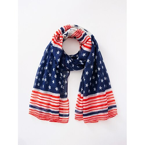 Damenschal aus Polyester-Chiffon, verschiedene Muster, leicht und atmungsaktiv für Frühling und Sommer, perfekt für den 250. Jahrestag der USA, den Unabhängigkeitstag und als Freizeitkleidung Image