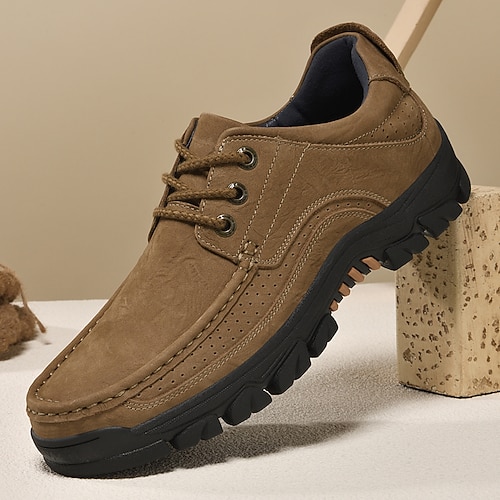 Khakifarbene Herren-Schnürschuhe aus Wildlederimitat, robuste, rutschfeste Freizeitschuhe für Wanderungen und Outdoor-Aktivitäten Image
