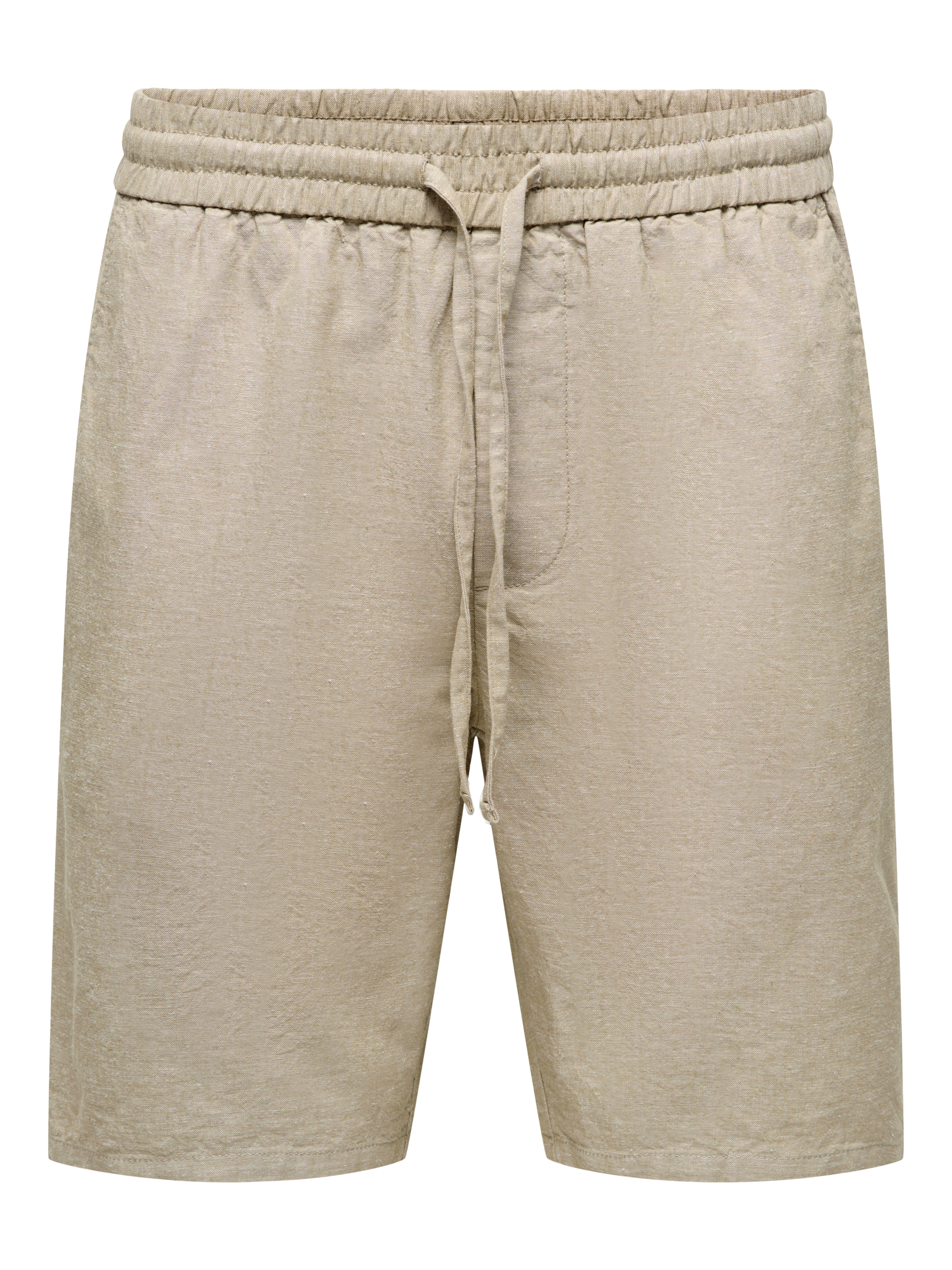 Shorts ONLY & SONS "ONSLINUS 0007 COT LIN SHORTS NOOS", Damen, Gr. XL, N-Gr, coriander detail:two tone (weiß), Web, Obermaterial: 75% Baumwolle, 25% Leinen, unifarben, loose fit kniefrei, Hosen Shorts Image
