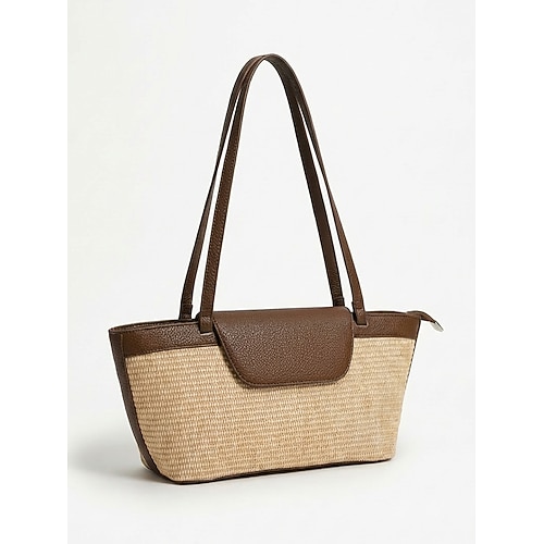 borsa tote in paglia intrecciata da donna, borsa a mano multicolore di grande capacità, borsa casual da spiaggia e resort per le vacanze, l'uso quotidiano e le attività ricreative all'aperto
