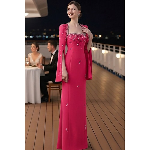 Abiti da sera formali lunghi fino al pavimento a colonna tubino Abito da sera Abito da sera elegante vintage a maniche lunghe con scollatura quadrata per feste formali con cristalli di rhinestone e