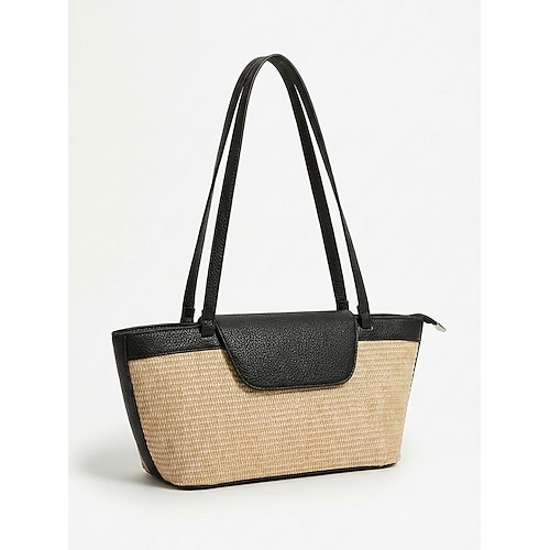 borsa tote in paglia intrecciata da donna, borsa a mano multicolore di grande capacità, borsa casual da spiaggia e resort per le vacanze, l'uso quotidiano e le attività ricreative all'aperto
