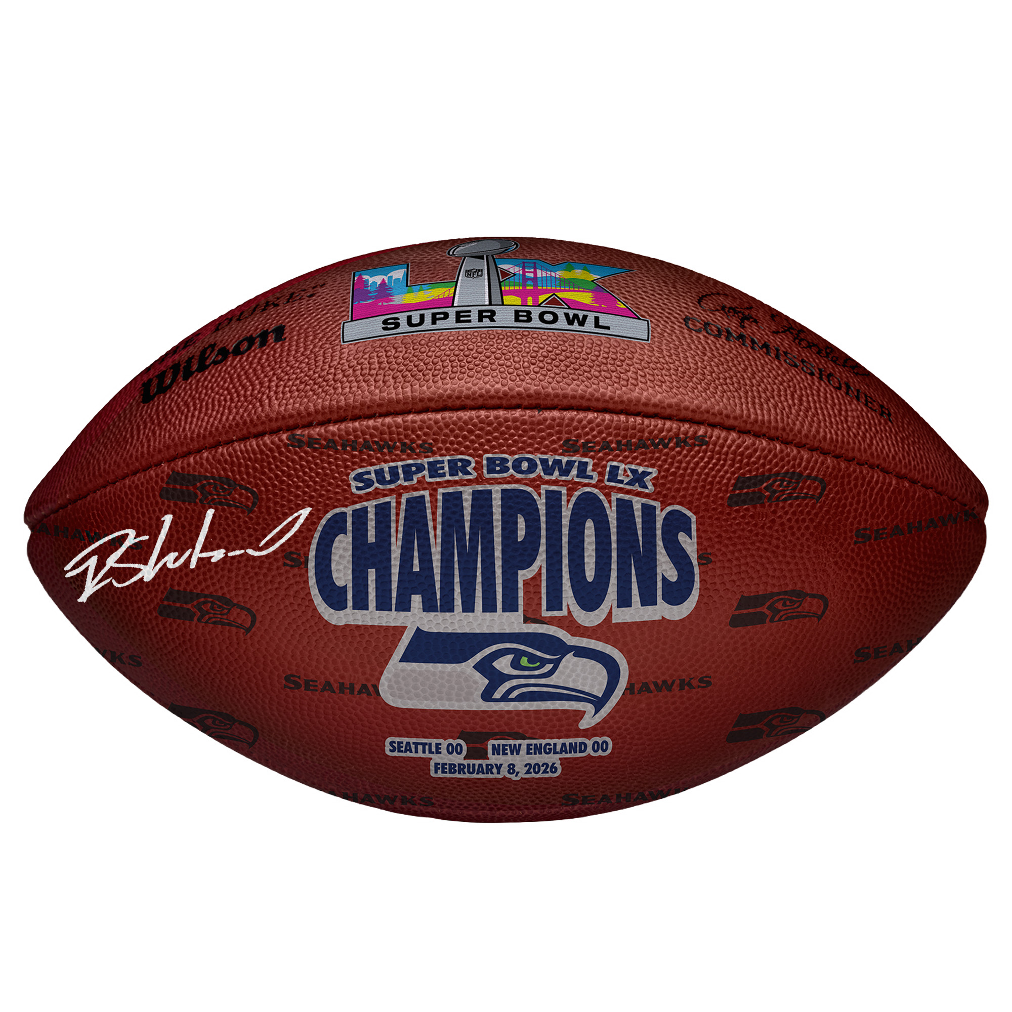 "Rashid Shaheed Seattle Seahawks signierter Super Bowl LX Champions Wilson Duke Football" Image