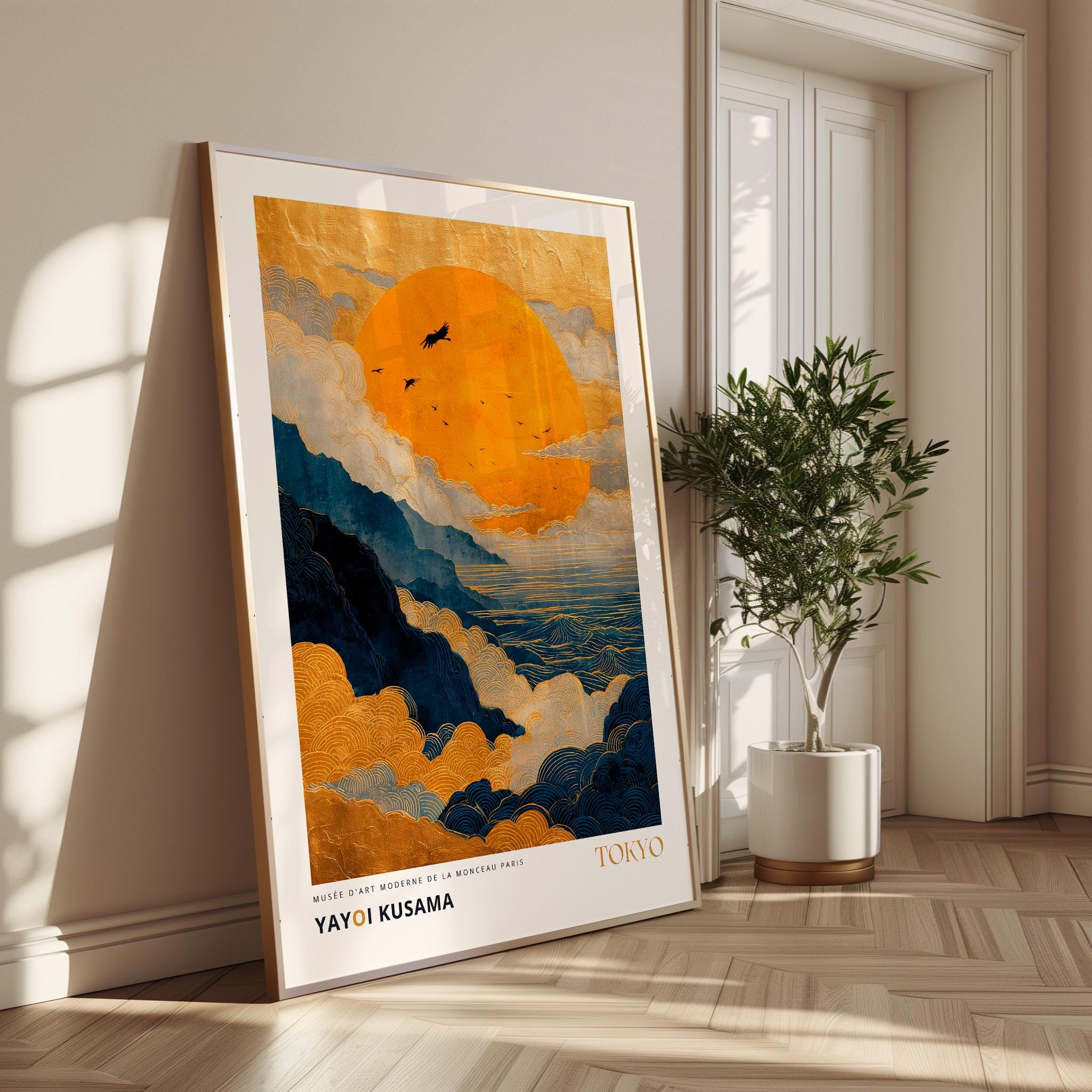 Quadro da parete con tramonto giapponese sull'oceano, stampa di paesaggio marino giapponese, poster costiero