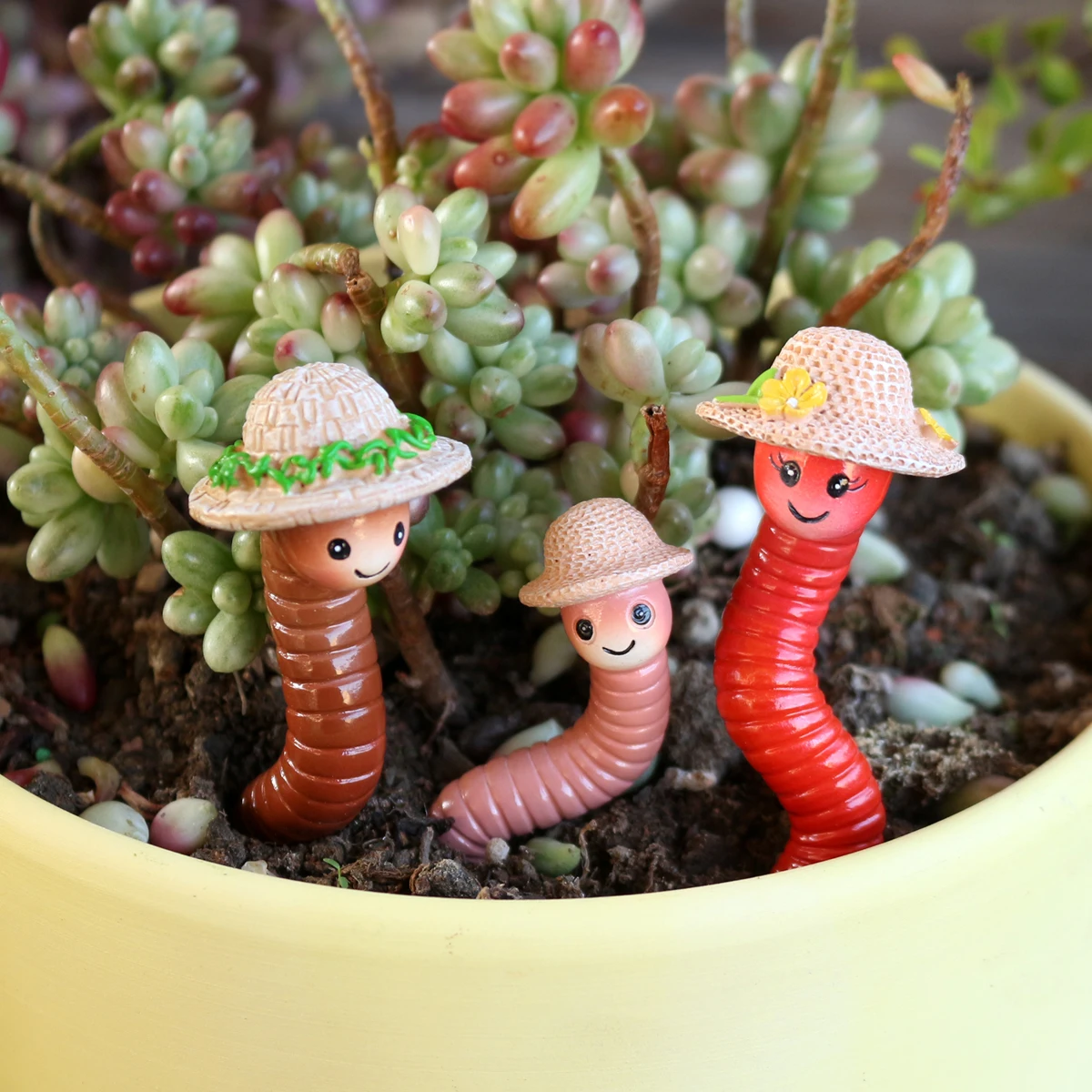 Harz-Regenwurm-Set, drei Teile, für Außenbereich, Hof, Rasen, Balkon, Terrasse, Blumentopf, Valentinstagsgeschenk, Ostergeschenk Image