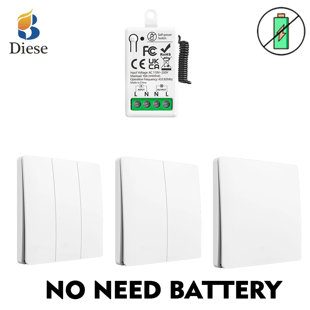 Smart Home Self Powered RF433 Drahtlose Schalter Für Lichter Kinetische Licht Schalter Kit Fernbedienung Licht Schalter Drahtlose Push Button Image