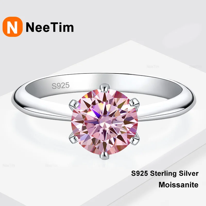 NeeTim 0,5 ct 1 ct 2 ct 3 ct Blau Rosa Lila Schwarz Moissanit Ringe für Frauen Sterling 925 Silber Hochzeit Party Band frau Ring Image