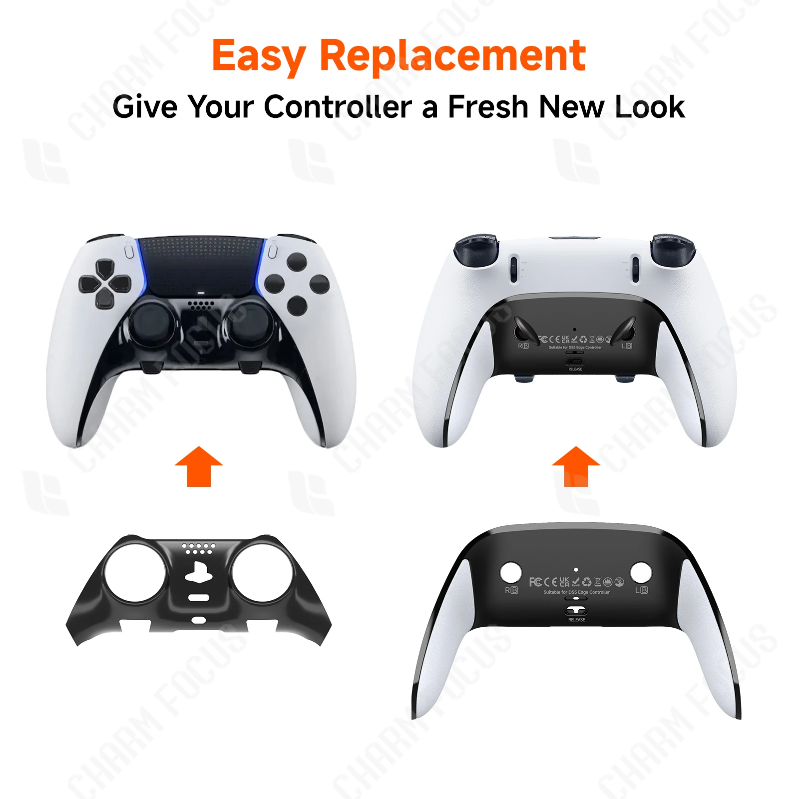 Dekorative Schale oben und unten, kompatibel mit PS5-Kanten-Controller. DIY-Ersatz-Clip-Schale vorne und hinten, weicher Gummigriff Image