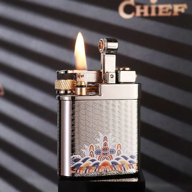 CHIEF Retro Feuerzeug - Halbautomatisch, Kirin-Gravur auf Metall, Luxuriöses Geschenk für Männer zum Geburtstag oder Valentinstag Image
