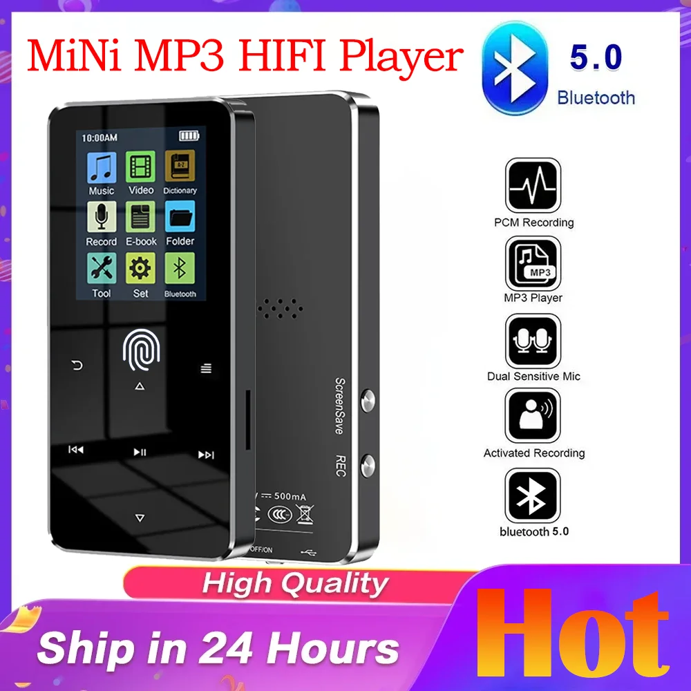 Lecteur de musique MP3 MP4 tactile en métal de 1.8 pouces avec Bluetooth 5.0 haut-parleur intégré E-Book réveil lecteur Hifi baladeur étudiant