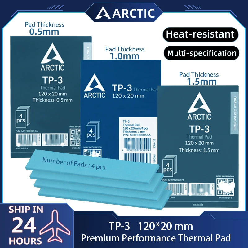 ARCTIC-TP-3 Premium-Performance-Thermopad, 120 x 20 mm, hohe Leistung, verschiedene weiche, ideale Spaltfüller, Brückenlücken, 4 Stück Image
