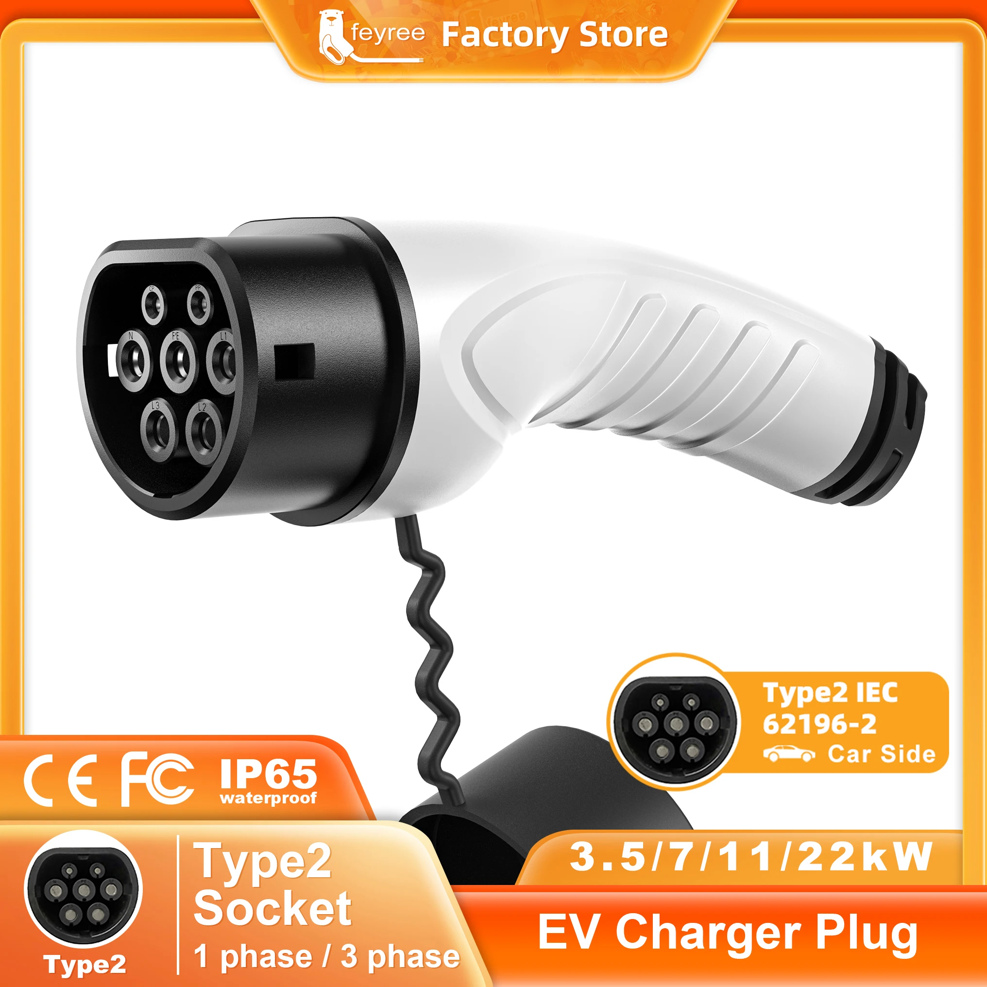 Feyree Typ 2 EV-Ladestecker IEC 62196 EVSE-Ladegerät weiblich IEC 62196 Konverter 16 A 32 A für Ladestation für Elektrofahrzeuge Image