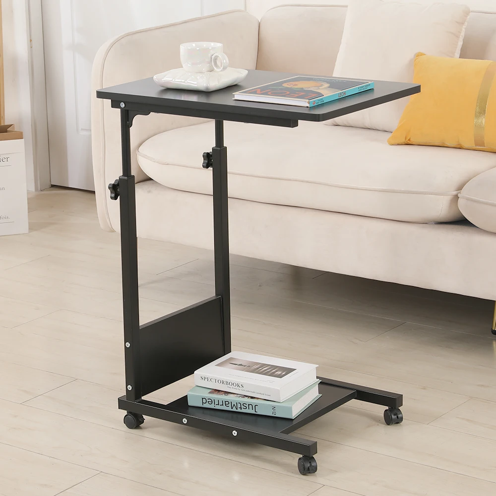 Computer-Computertisch, tragbarer Rolltisch, höhenverstellbare Computer-Arbeitsstation, 56,5 x 37 Zoll, 63–95 cm, schwarz