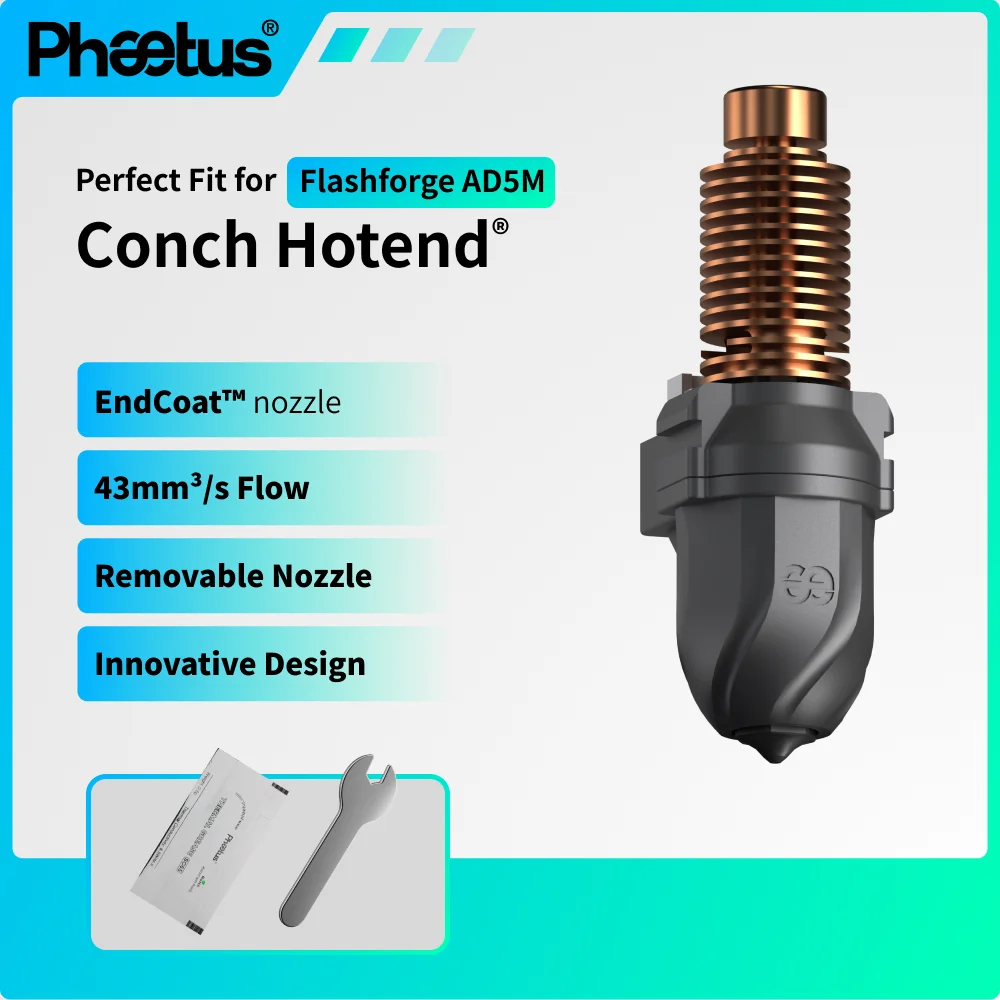Phaetus Hotend Conch EndCoat ™ Düse von hoher Qualität mit abnehmbarer Düse 0,25 0,4 0,6 0,8 mm für Flashforge Adventurer 5M 5M Pro Image
