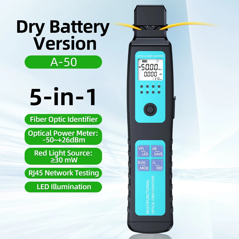 SAIVXIAN A-50 Aktiver Glasfaser-Identifikations-Glasfaserkabeltester-Detektor -50 dBm-+20 dBm mit 30 mW VFL optional mit Drahtsucher Image