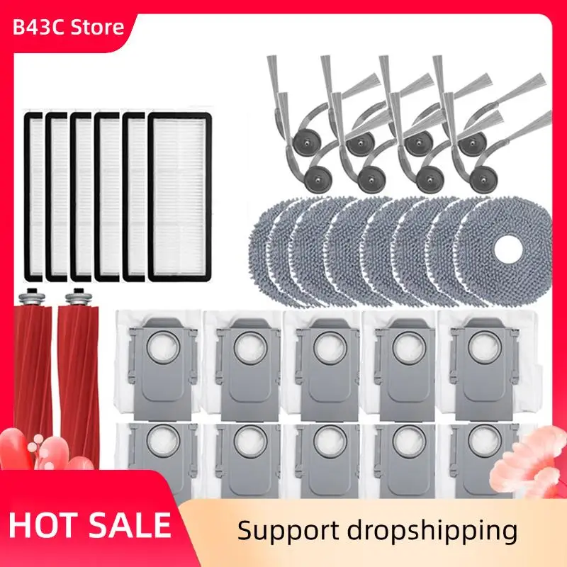 B43C Zubehörset für Roborock Qrevo L/QR 798/QV 35A/QR 598 Staubsauger – Hauptseitenbürste, Hepa-Filter, Mopptuch, Staubbeutel Image