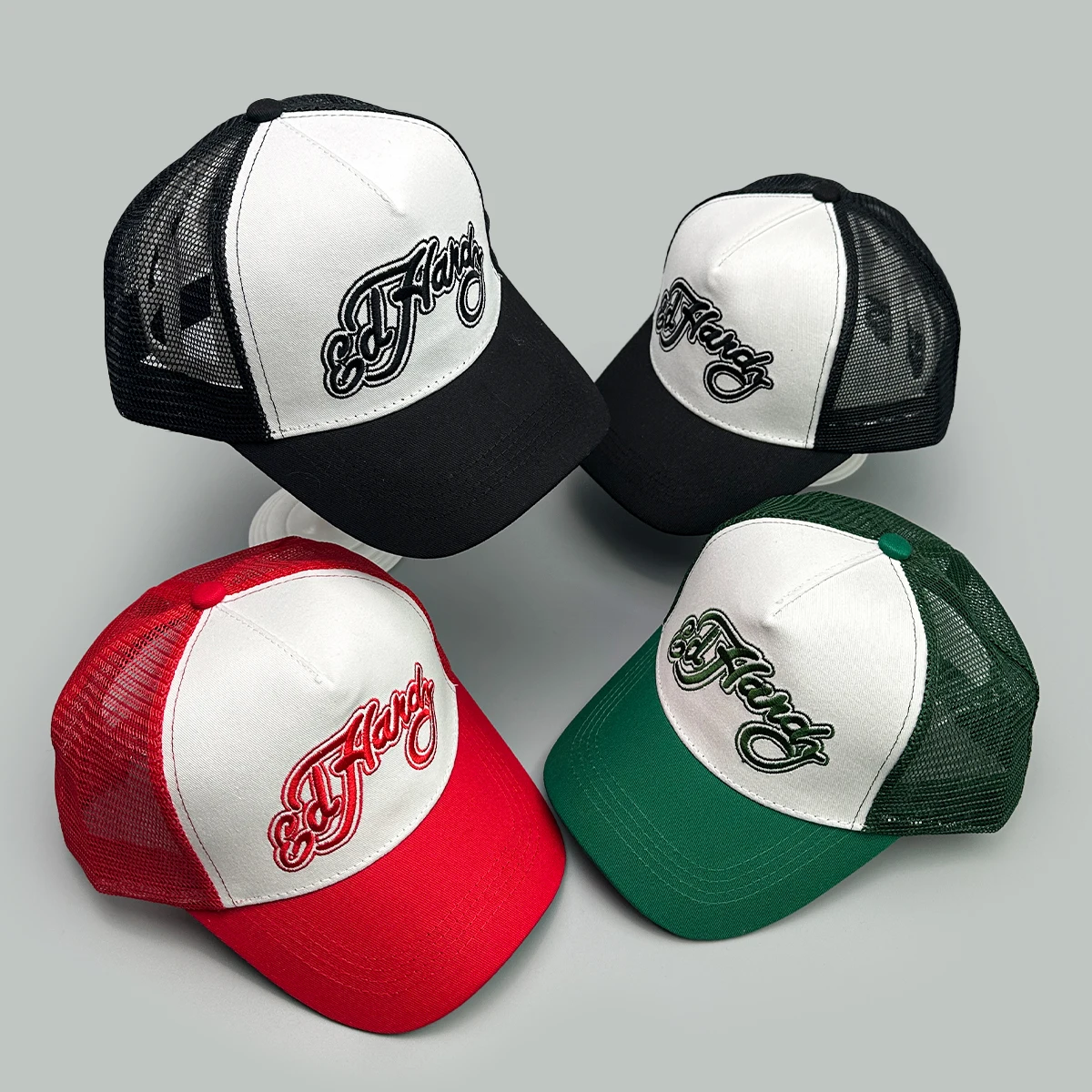 Farbblock-Buchstaben-Stickerei-Baseballmützen, neuer Unisex-Sonnenschutz im amerikanischen Stil, atmungsaktives Hip-Hop-Mesh, vielseitige Trucker-Kappen