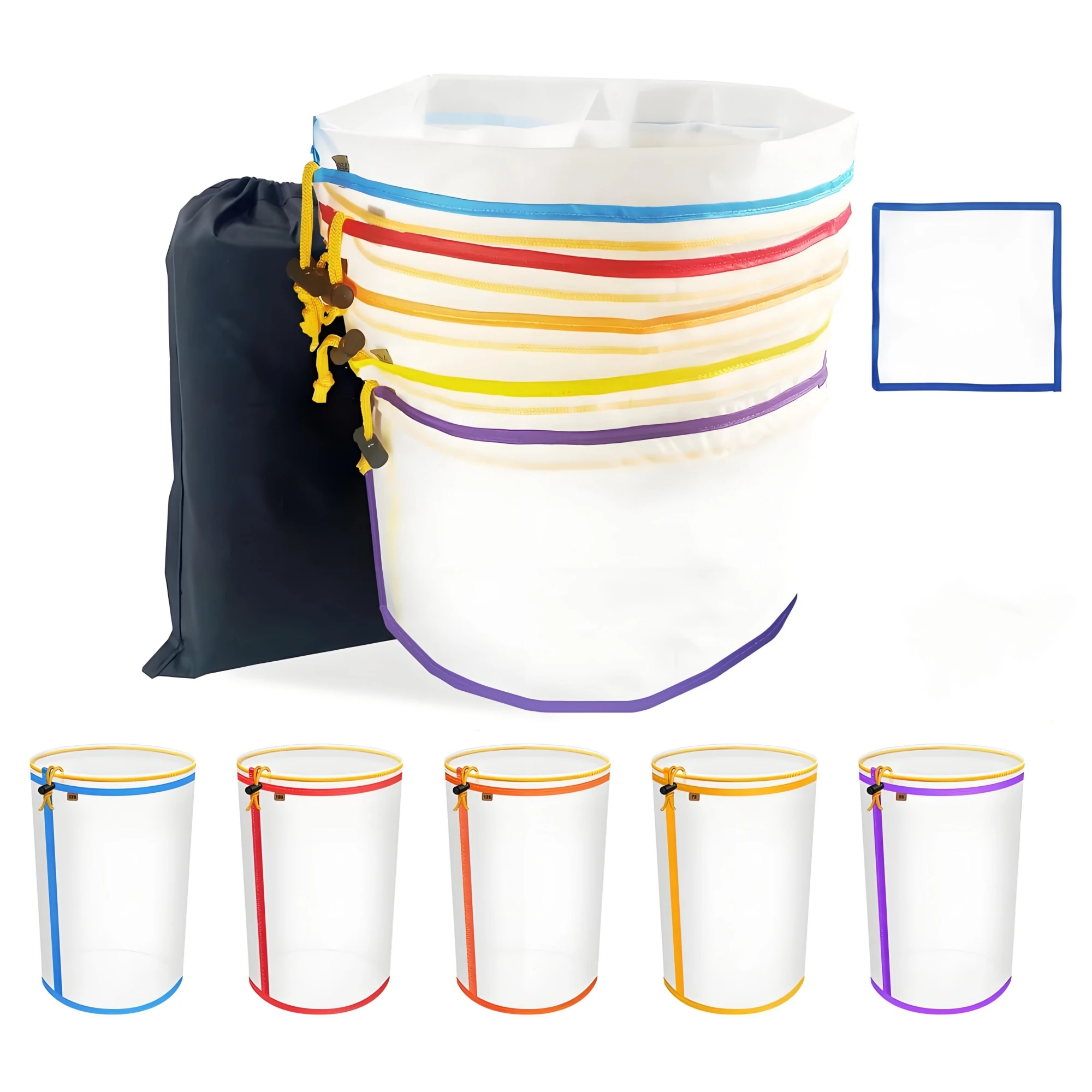 5er-Pack 5-Gallonen-Filterbeutel All-Mesh Fine Nylon Mesh Siebbeutel-Set mit Pressbildschirm für Cold Brew Buckets Bubble Hash Image