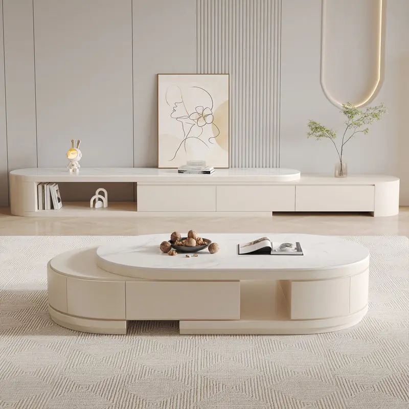 Moderner ovaler Couchtisch, ausziehbar, verstellbar, Wohnzimmer-Couchtisch mit Stauraum, minimalistische Luxusmöbel von Tavolino Da Salotto