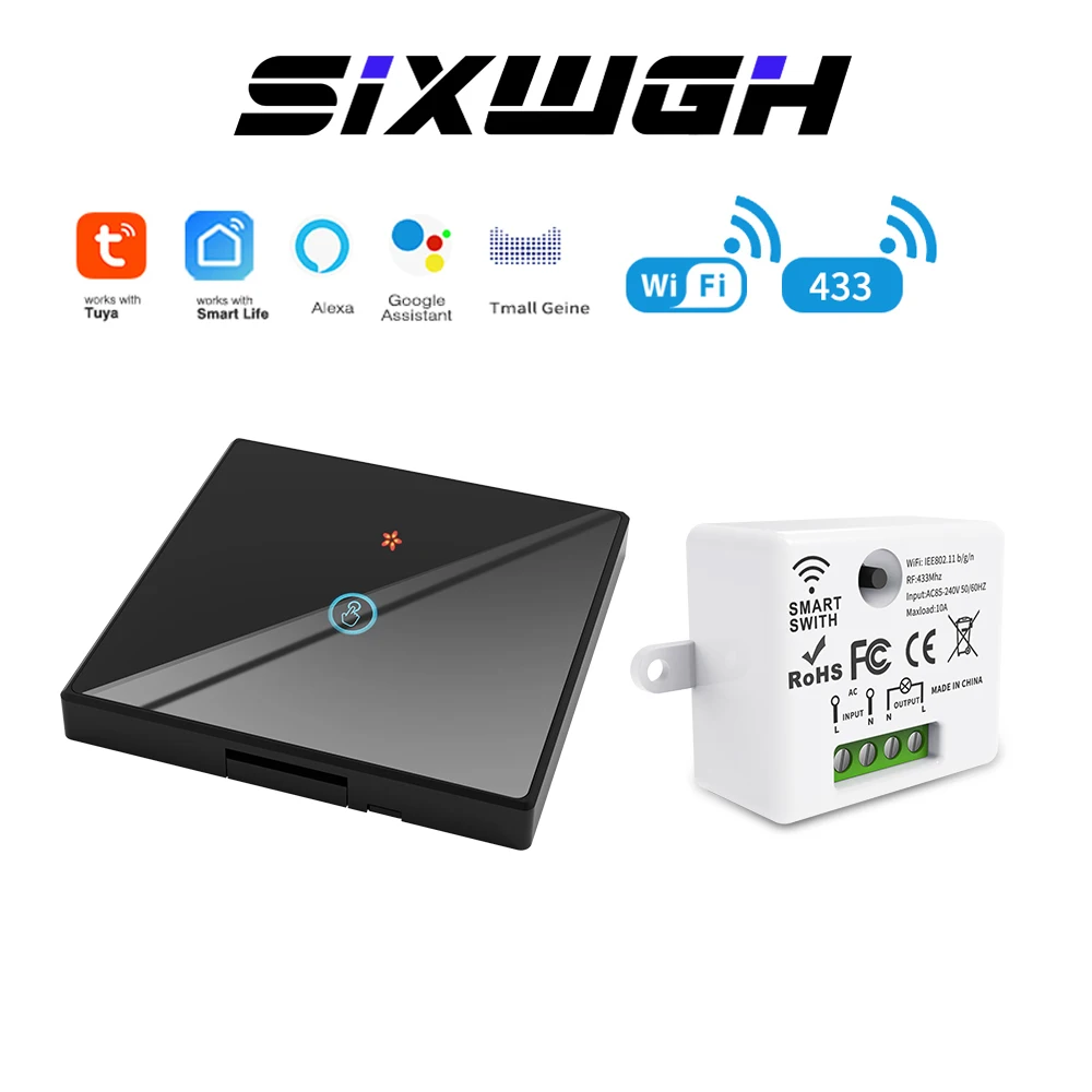 Tuya Intelligenter Drahtloser Schalter 1/2/3-fach RF433MHz Drahtlos 100m Reichweite Kompatibel mit Google Home/Exa Timer/Sprachsteuerung/Fernbedienung Image