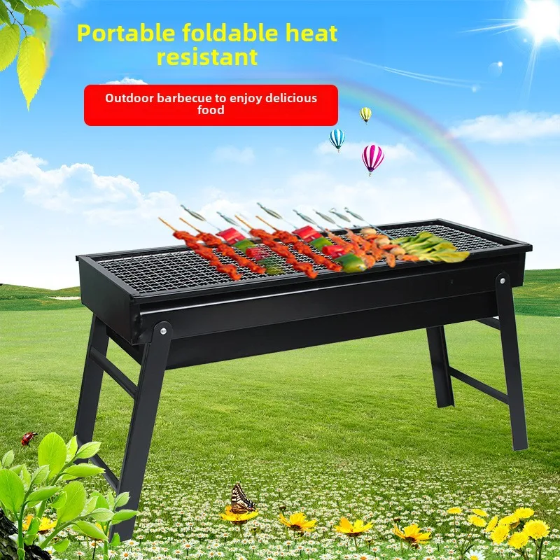 Edelstahl-Grillrost, Klappbarer Outdoor-BBQ-Grill, Tragbare Grillmaschine für Camping, Holzkohlegrill für den Garten Image