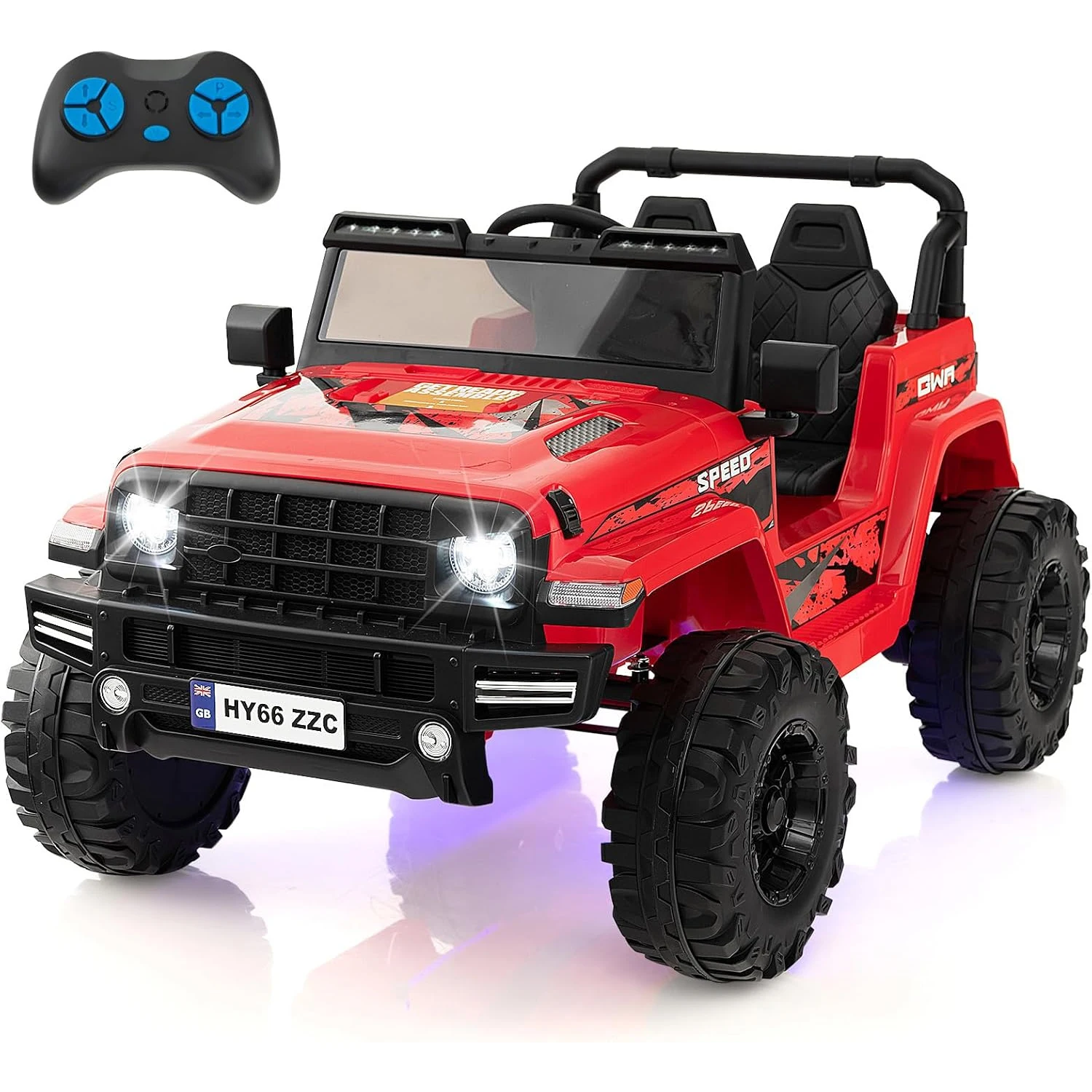 Voiture électrique pour enfants 24 V, voiture électrique pour enfants 2 places avec télécommande, voiture électrique avec musique, klaxon et lumières LED