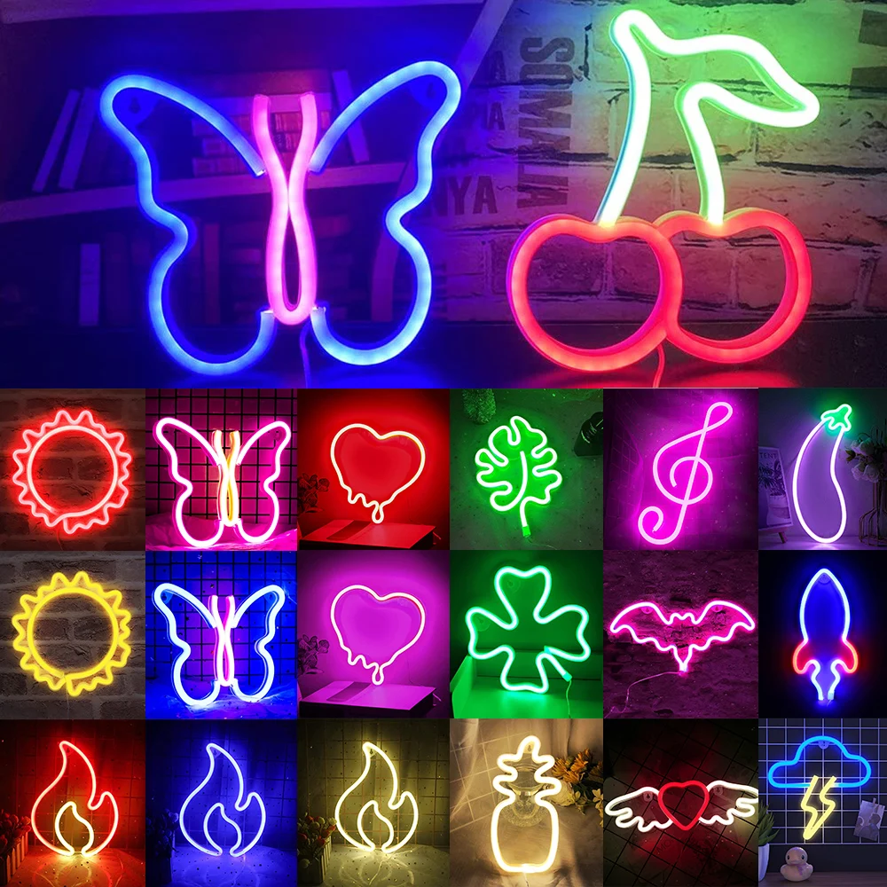 USB/Batterie LED Neon Lichter Zeichen für Wand Kunst Dekor Herz Gaming Bar Schlafzimmer Dekoration Hängen Neon Zeichen Party Alien nacht Lampe Image