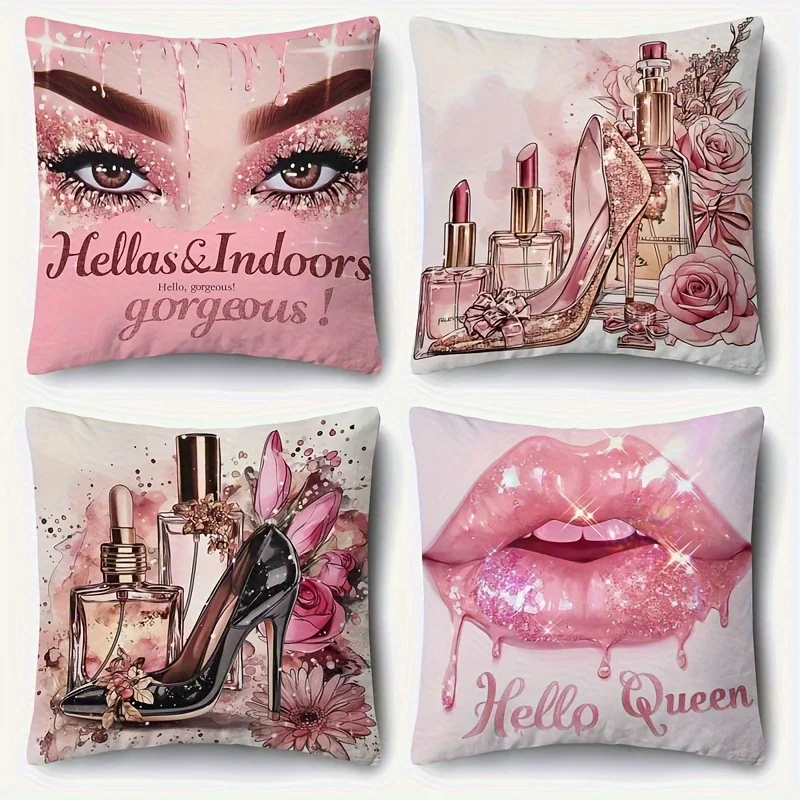 Home Decor Glamorous Makeup & Lips Kissenbezüge Muster Kissenbezug Geeignet für Sofa Schlafzimmer Auto Kissenbezug Image