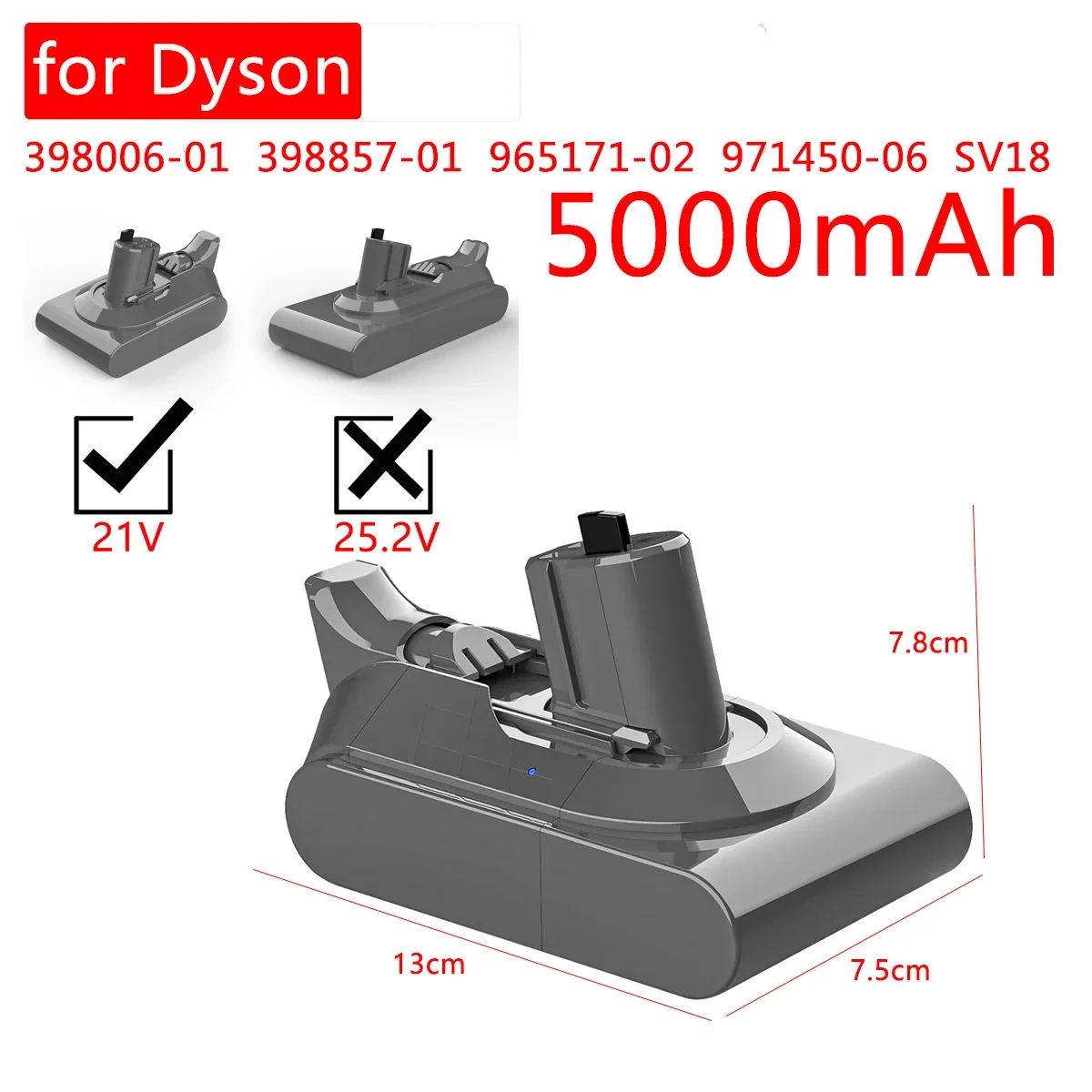18 V 5,0 Ah für Dyson V10 Slim V10 Digital Slim V11 Slim Fluffy Extra SV18 wiederaufladbarer Li-Ionen-Akku Staubsaugerzubehör Image