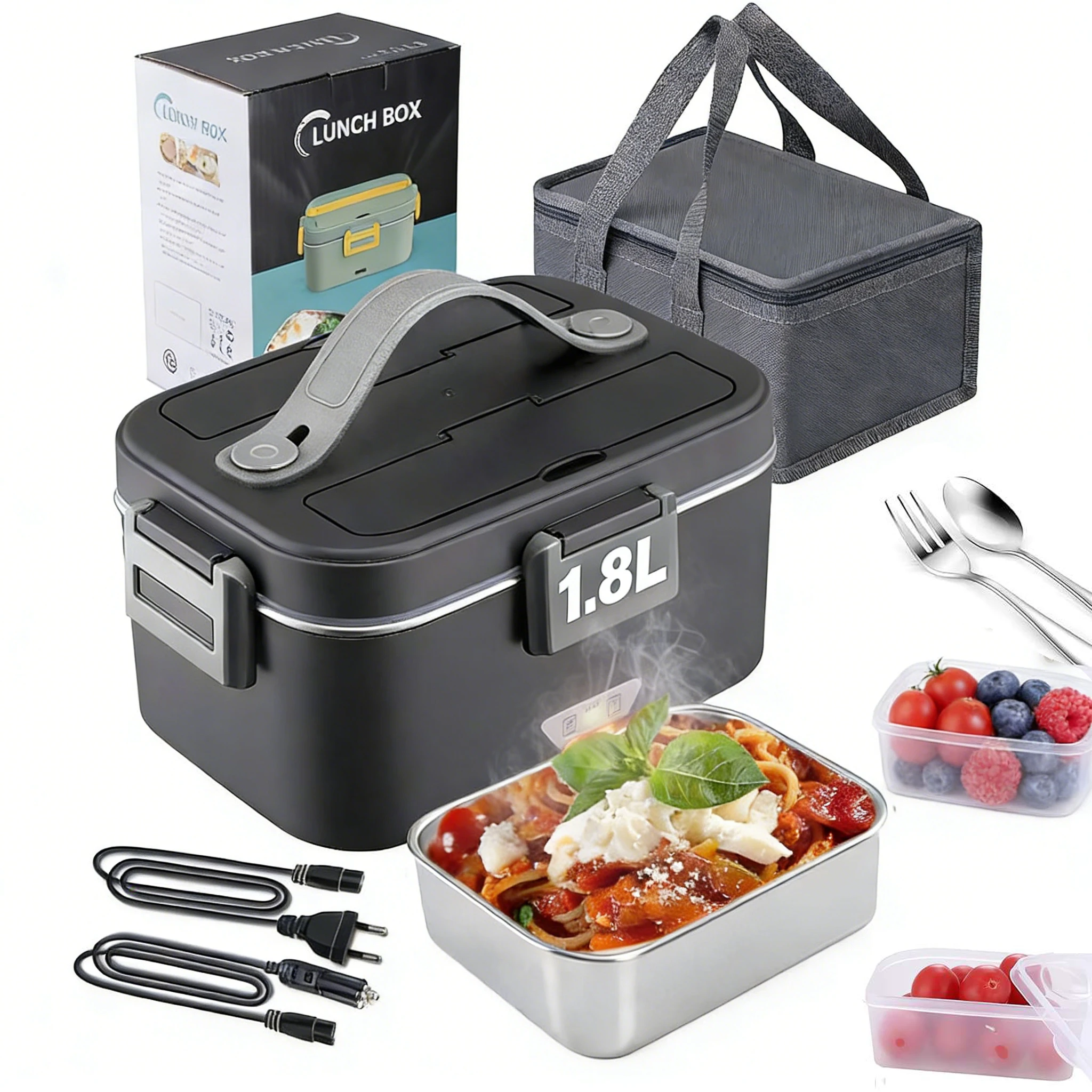 Boîte à lunch chauffante électrique OWJHE 1,8 L 75 W 24/220 V avec revêtement en acier inoxydable, chauffe-plat portable, boîte bento, récipient alimentaire pour voiture