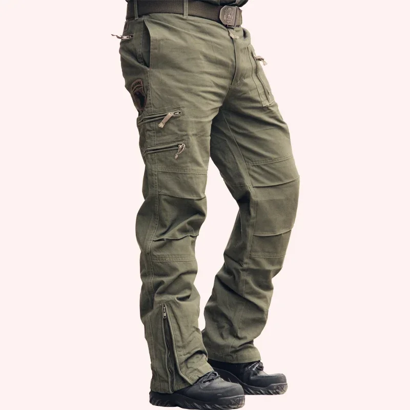 2025, Herren-Cargohose, Baumwolle, Outdoor, taktische Hose, Herren, Vintage, Camo, grün, Arbeit, viele Taschen, Baumwolle, Camouflage, schwarze Hose