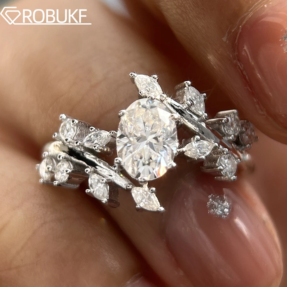 1,48 Karat Moissanit-Ring für Damen Ovaler Marquise-Rundschliff Halo-Diamant mit GRA 925 Sterling Silber Ehering Schmuck Image