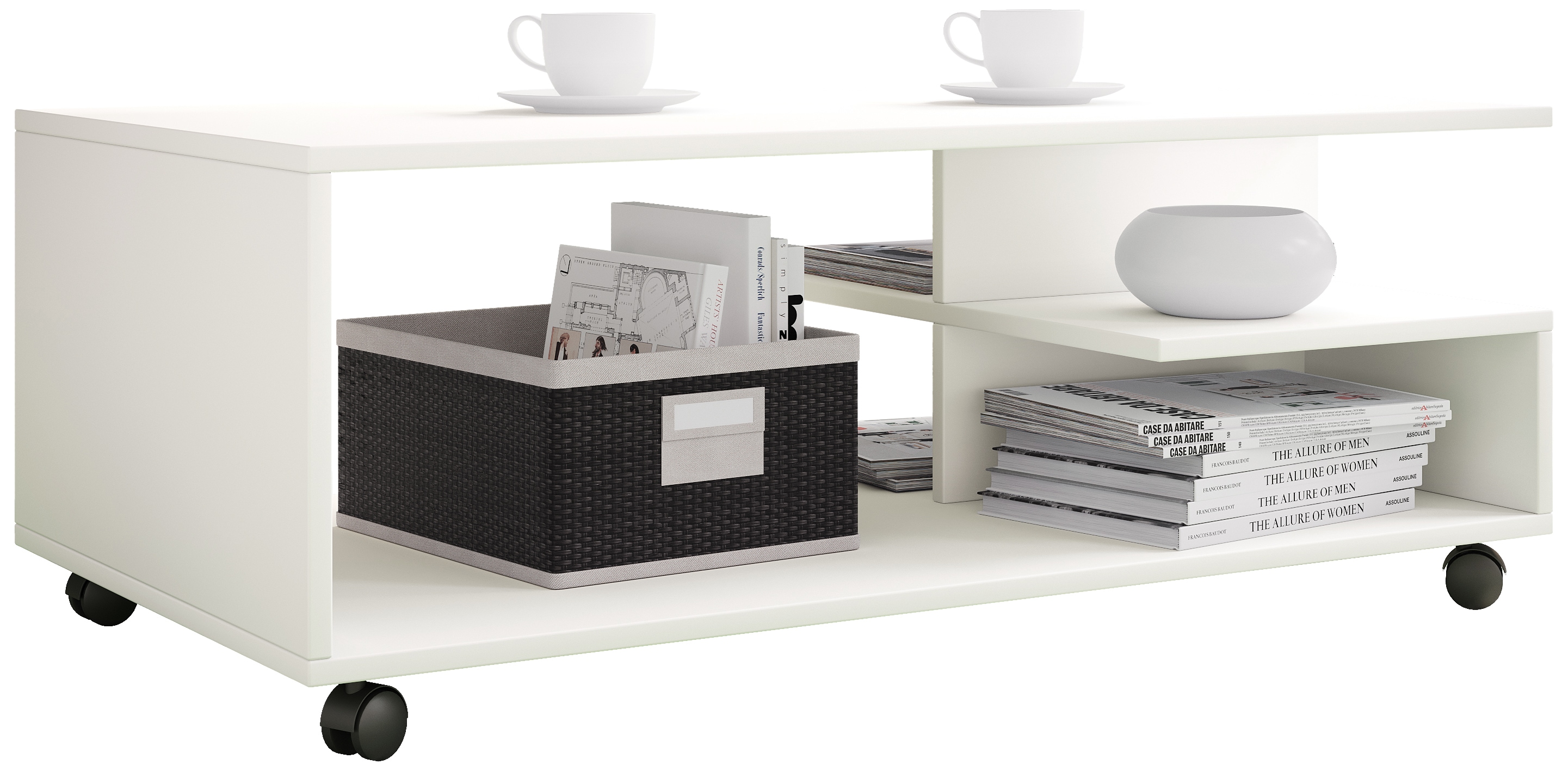 Couchtisch VCM "Holz Sofatisch Couchtisch Rollen rollbar Stango XL", weiß, B:100cm T:50cm, Tische, Eckige Couchtische Couchtisch