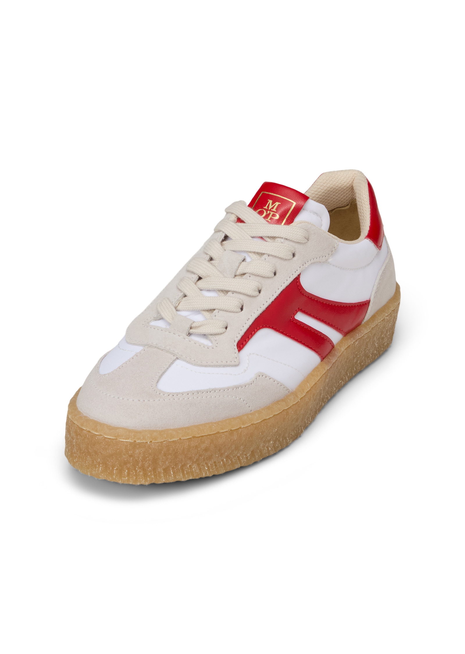 Sneaker MARC O'POLO "aus Veloursleder mit Nyloneinsatz", Damen, Gr. 40, sanftes weiß, shiny rot, Schuhe Sneaker