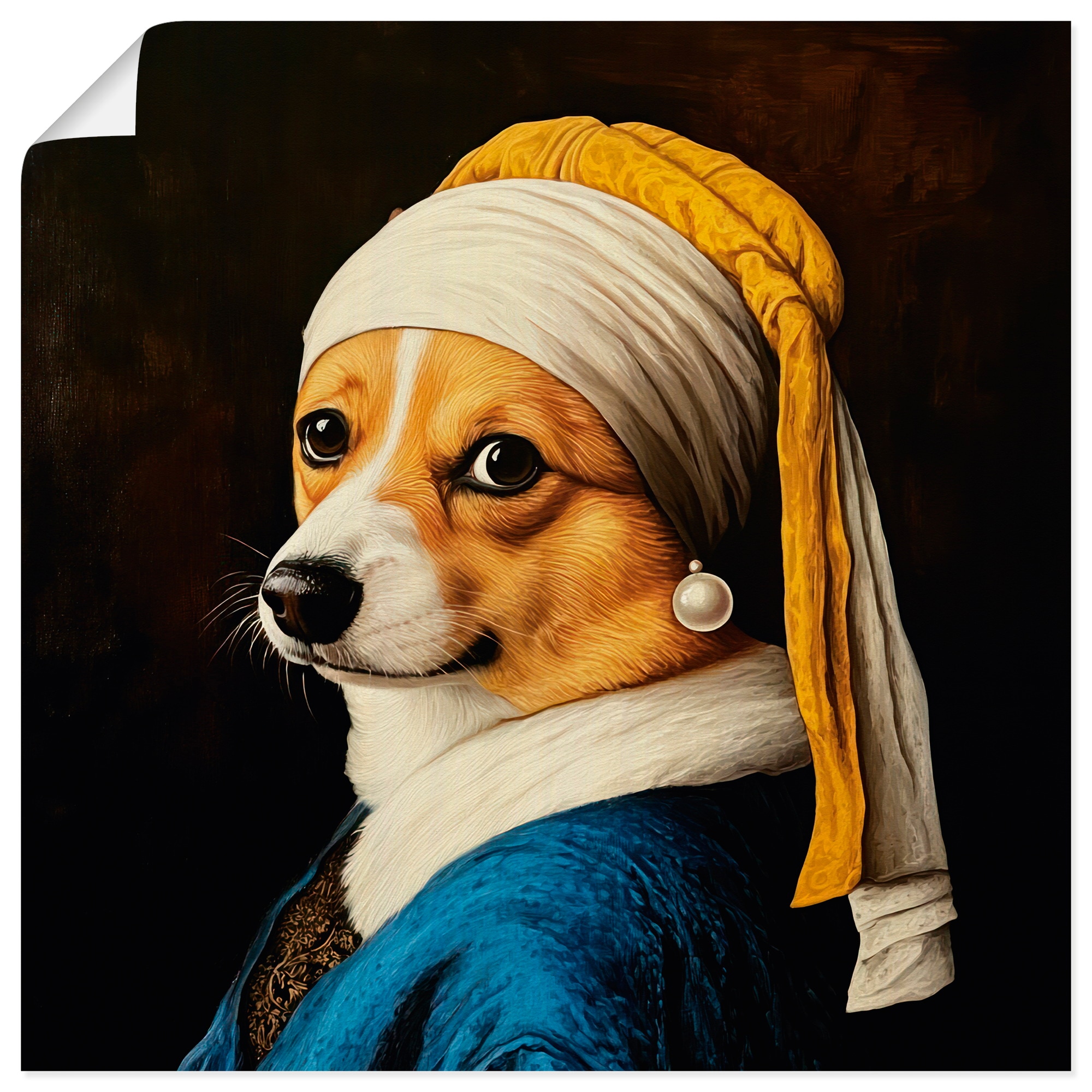 Wandbild ARTLAND "Der Corgi mit dem Perlenohrring", farbe bild(er): schwarz, B:50cm H:50cm, Papier, Bilder, als Alubild, Leinwandbild, Poster, Wandaufkleber in verschied. Größen Image