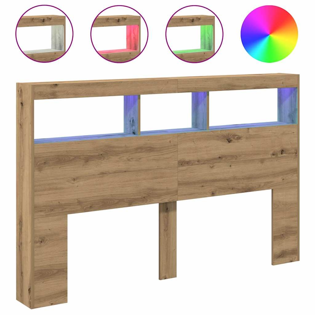 vidaXL LED-Kopfteil mit Ablagen Artisan-Eiche 160x17x102 cm Image