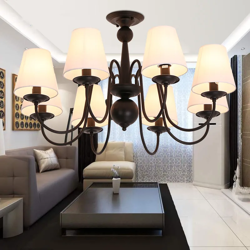 Schwarz Rustikalen Kronleuchter Ameican Stil schmiedeeisen kronleuchter mit Lampenschirm esszimmer Schlafzimmer Hotel Salon Hängen Lampe