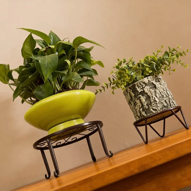 Mehrstöckiger Blumenständer aus Eisen für den Balkon – 1-2 Einzelne Sukkulenten- und Grünpflanzen-Blumentopfhalterung, Bodenstehendes Aufbewahrungsregal F Image