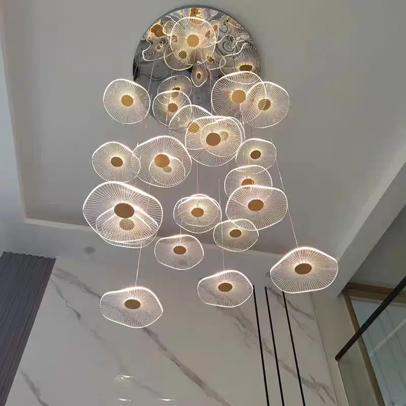 Led Runde Lotus Blatt Anhänger Lampe lange Treppe Acryl lampe Moderne Wohnzimmer Kronleuchter Designer Penthouse loft hanglamp